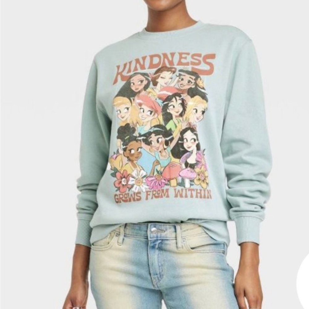 Disney Light Blue Crewneck Sweatshirt with Princess 'Kindness' Graphic